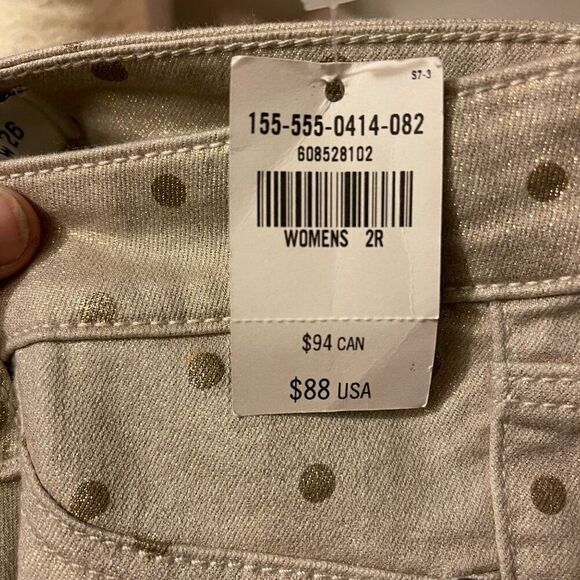 Abercrombie & Fitch Silver Gold Polka Dot Skinny Jeans Size 2R W26 NEW MSRP $88 - Picture 4 of 7